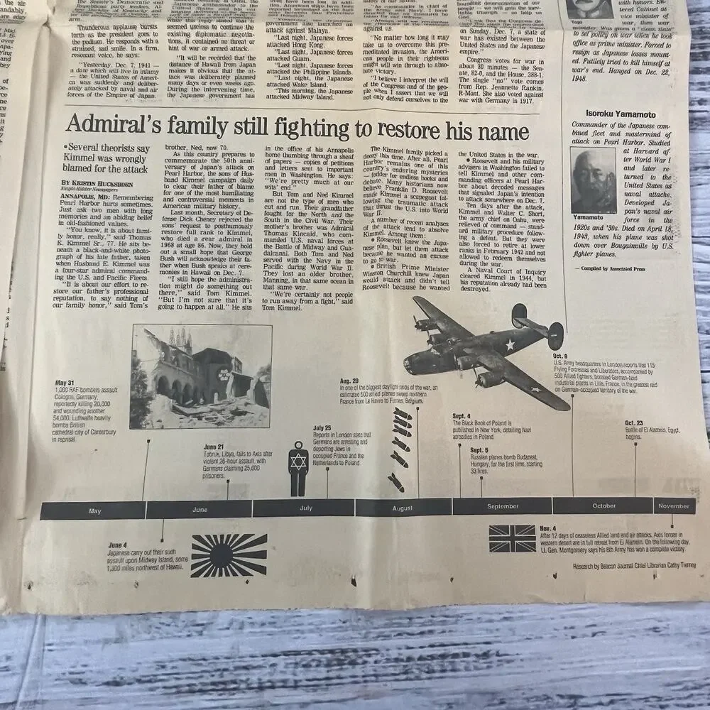 Vintage Akron Beacon Journal Newspaper Dec 1 1991/Dec 7 1941 Pearl Harbor Infamy
